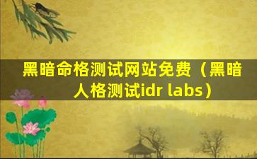 黑暗命格测试网站免费（黑暗人格测试idr labs）